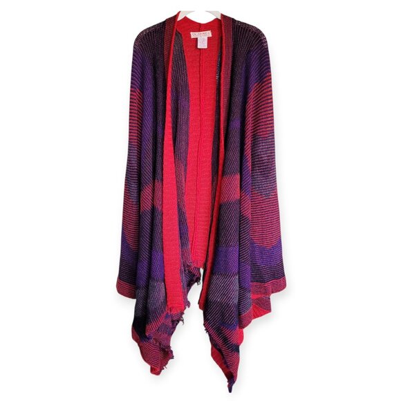 Vintage Gil Aimbez For Static Knit Poncho Red Purple 1980s Artsy Maximalist - Picture 1 of 8